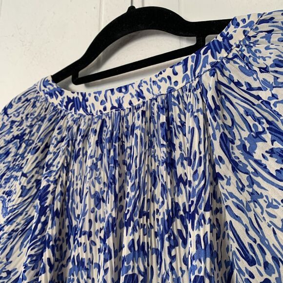 Tahari Womens 1X Shirt Blouse Flowy Flutter Sleeves Blue White Floral NEW - Picture 5 of 8
